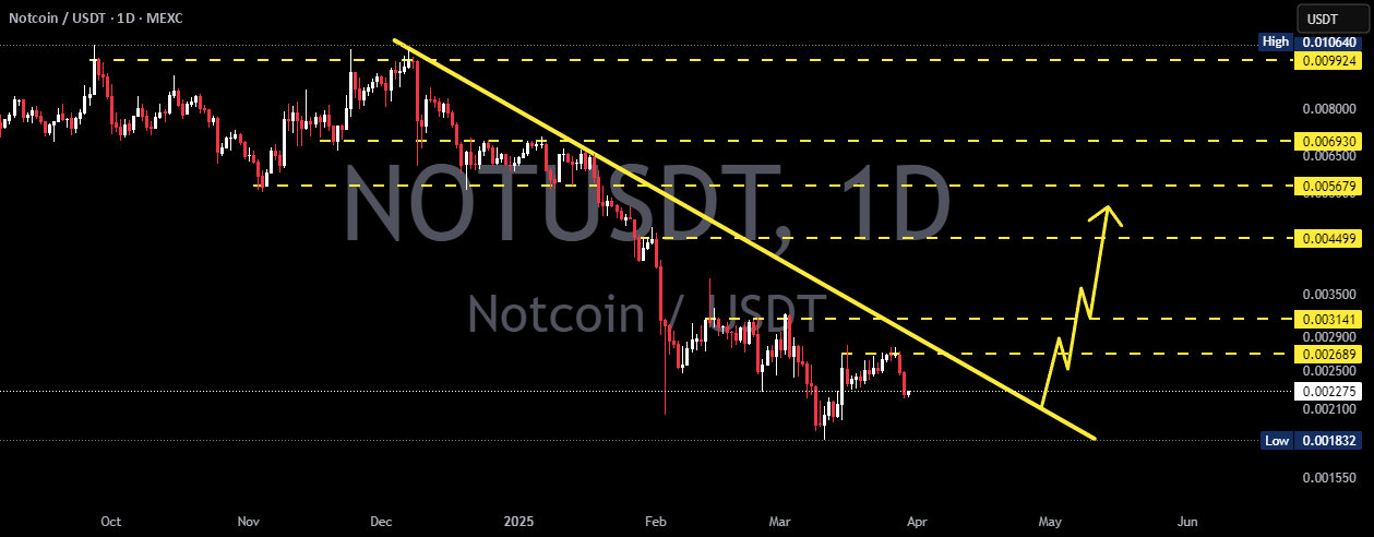 NOTUSDT 1D به معنای نمودار روزانه تجارت NOT به USDT است.